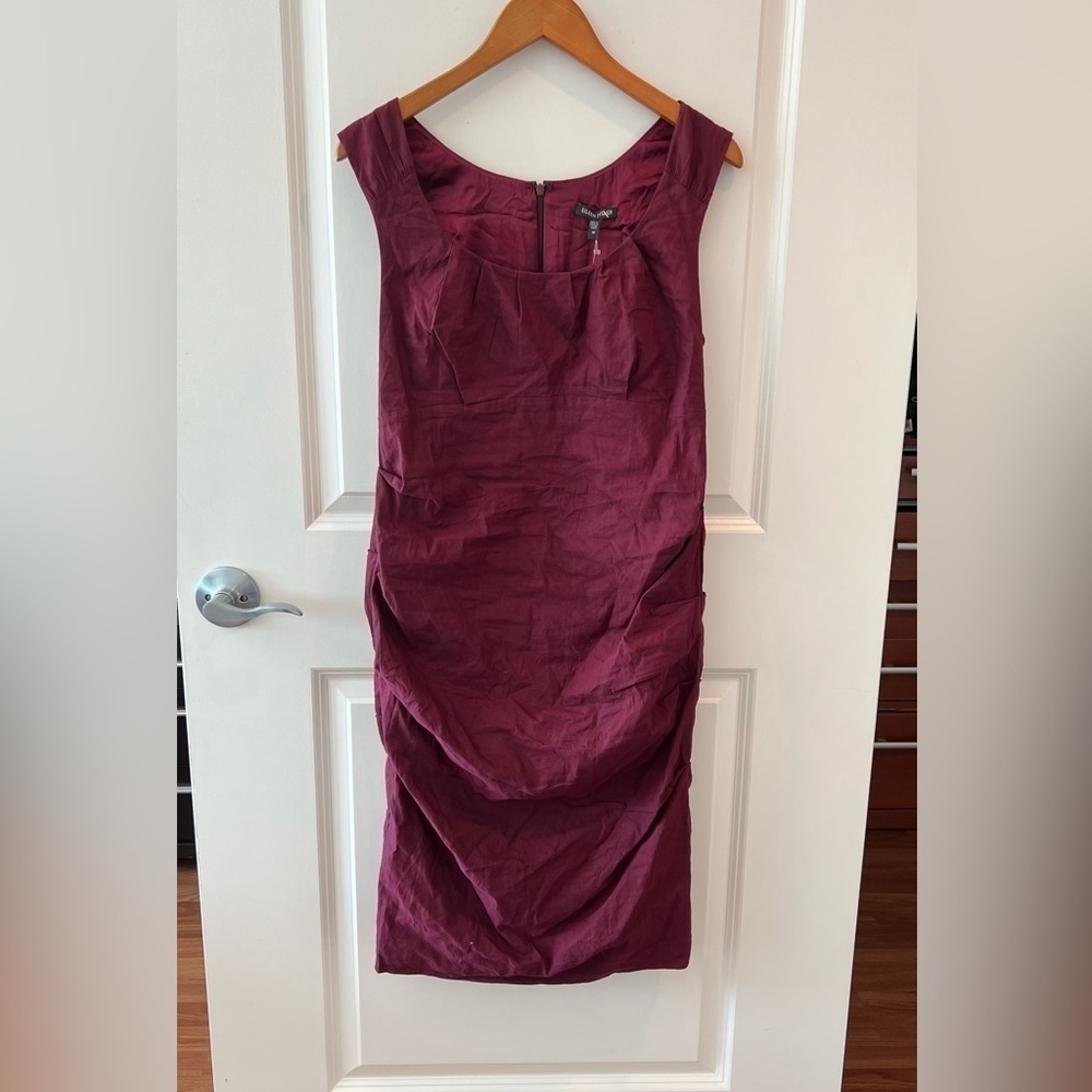 NWT EILEEN FISHER Cotton Steel Stitch POMEGRANATE Shirred Seams Dress